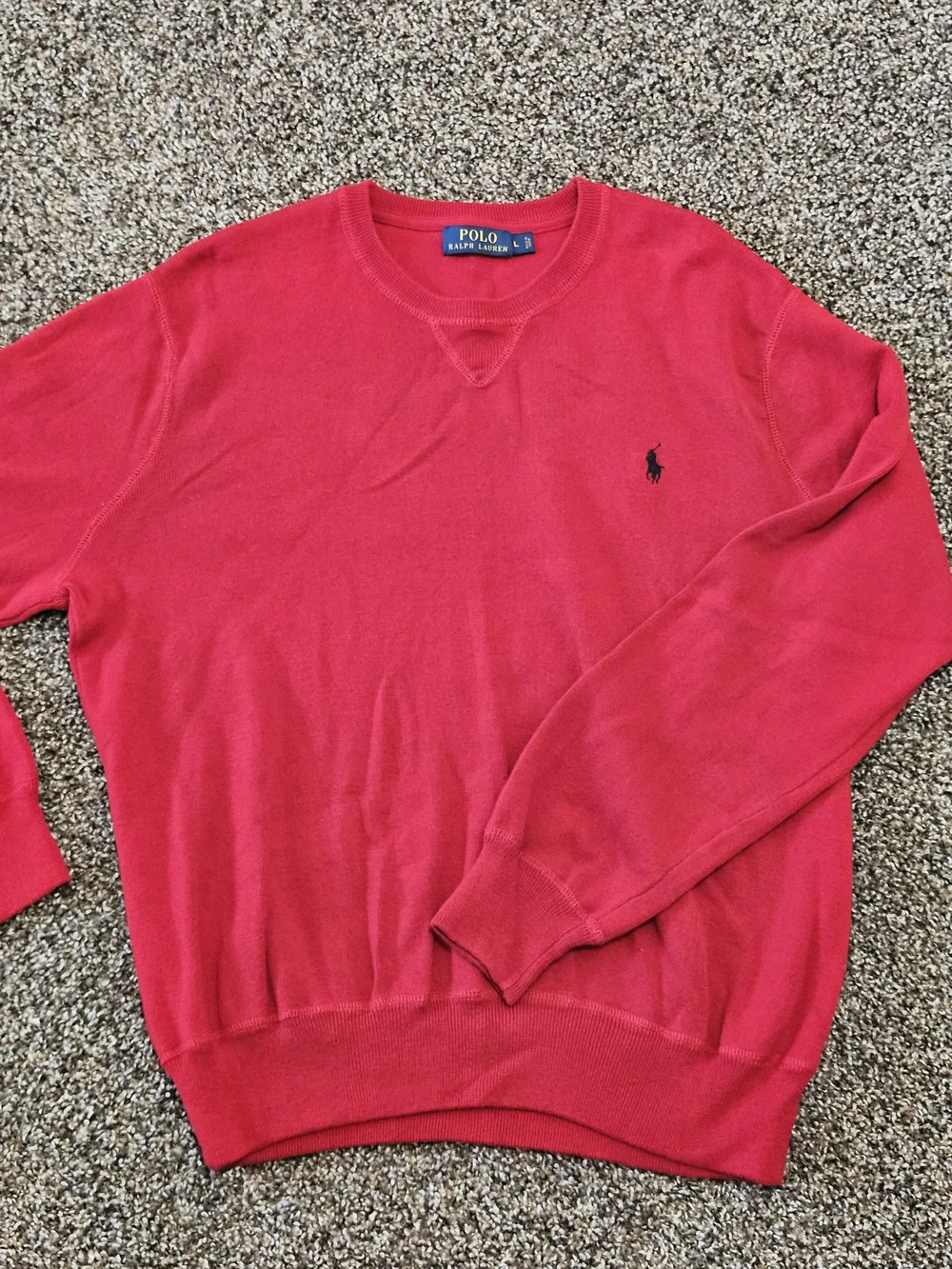 Polo by Ralph Lauren Men's Red Cotton Crewneck Sweater(size Large)